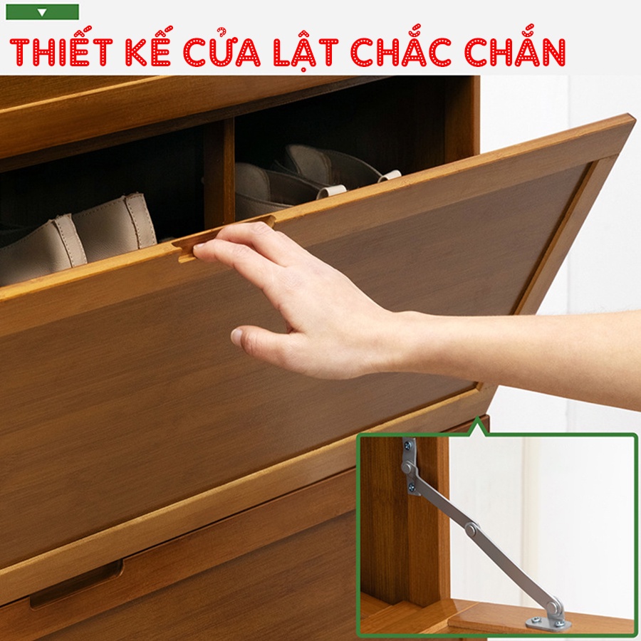 Tủ để giày dép gỗ tre tự nhiên Vango V11 hiện đại, sang trọng, sơn phủ bóng chống nước, chống mối mọt cao cấp