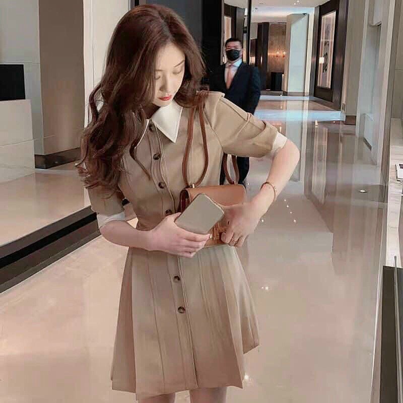 Đầm sơ mi nude phối cổ trắng thanh lịch, dễ thương TANA D456 | BigBuy360 - bigbuy360.vn