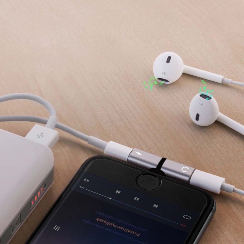 Kiki. Dual Lightning Headphone Audio Charger Adapter For iPhone 7 8 X Plus iOS 10.3-11