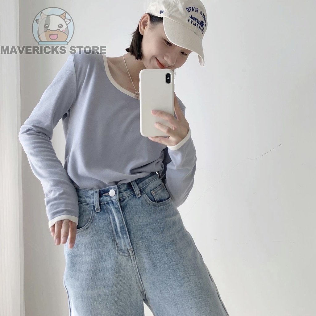 Áo Thun Tay Dài Cổ Tròn Màu Sắc Thanh Lịch Dành Cho Nữ