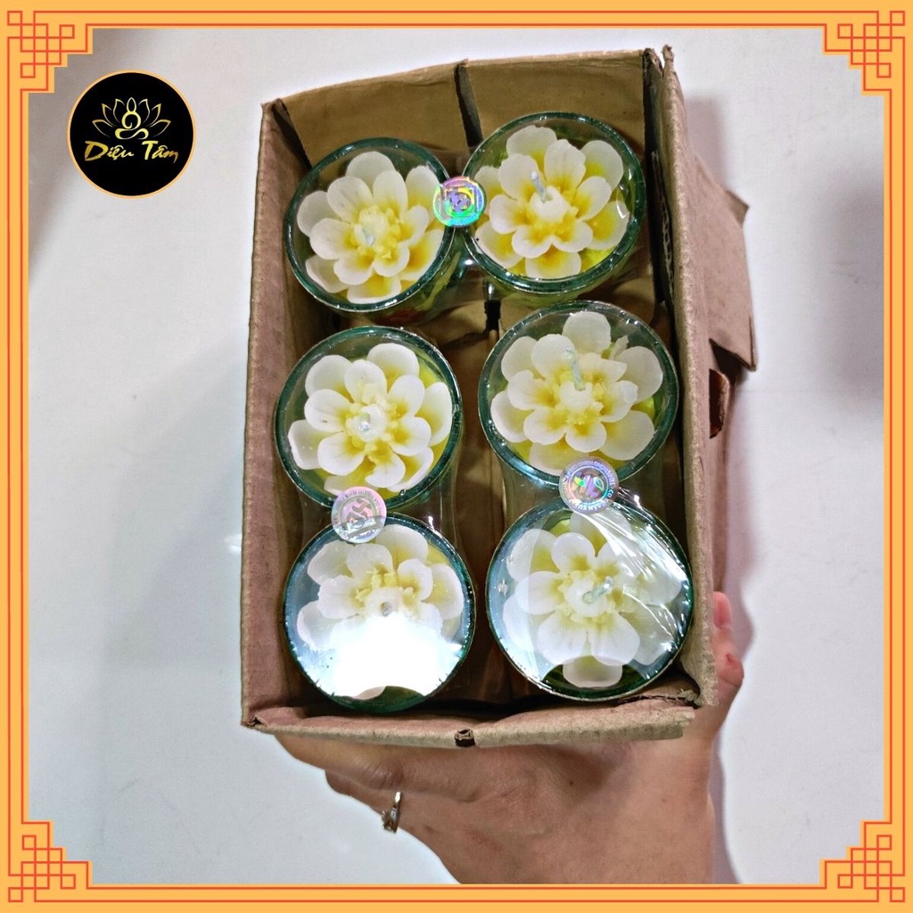 Nến cốc thành phần nến bơ sạch -Nến tealight bơ thực vật hoa nghệ thuật hộp 12 cốc nến hàng Việt Nam dùng cho bàn thờ