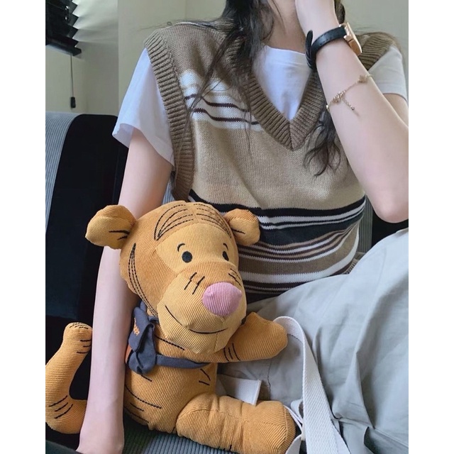 Áo gile len dệt kin kẻ ngang thu đông 2022