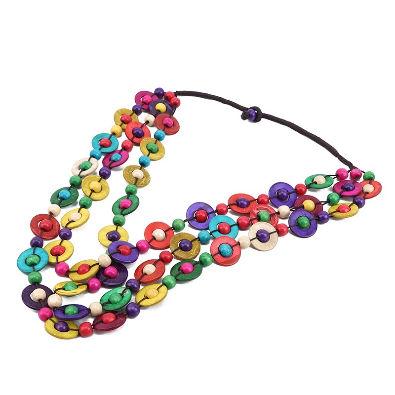 Vòng cổ chuỗi hạt gỗ dừa nhiều màu sắc phong cách bohemian thời trang