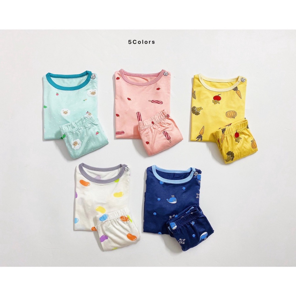 Đồ bộ quần áo dài tay cho bé mặc thu đông - Bộ Dài Tay Thun Lạnh Nền Màu Họa Tiết Mới 2021 Cho Bé Trai Bé Gái AM786