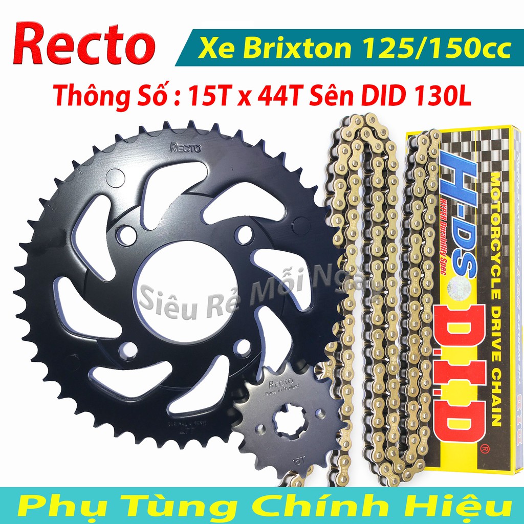 Bộ Nhông Sên Dĩa DID Brixton, CBR 125,150cc Sên DID Vàng 130L 10ly Thái Lan 15T x 44T