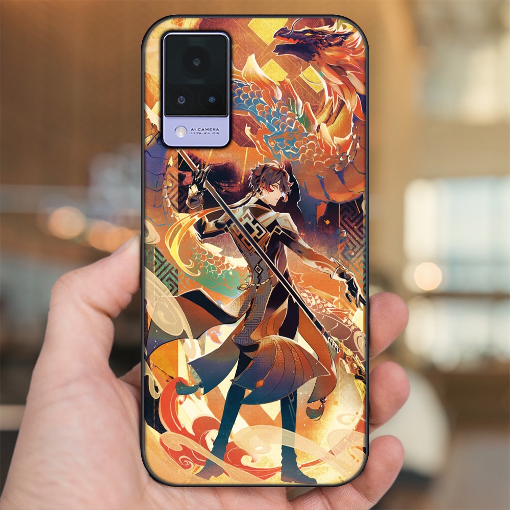 Ốp lưng Vivo V21 viền đen in hình Zhongli Genshin Impact