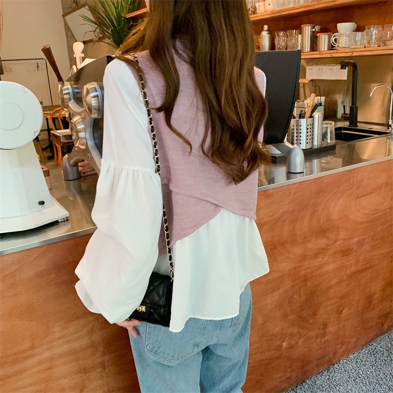 Áo Sơ Mi Mỏng Tay Dài Giả Hai Lớp Sáng Bóng Phong Cách Hàn Quốc Thời Trang 2022 Cho Nữ