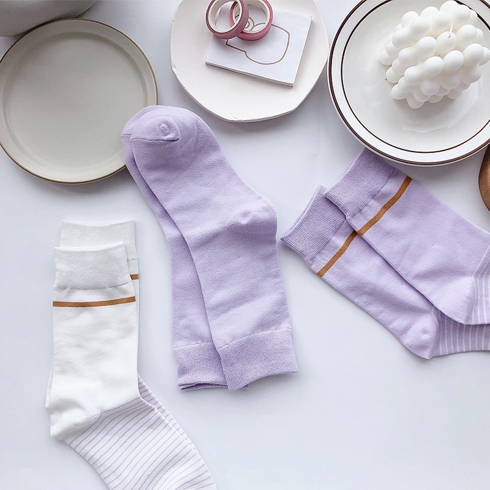 Vớ Cotton Cổ Cao Kẻ Sọc Ca Rô Dễ Thương Cho Phái Nữ