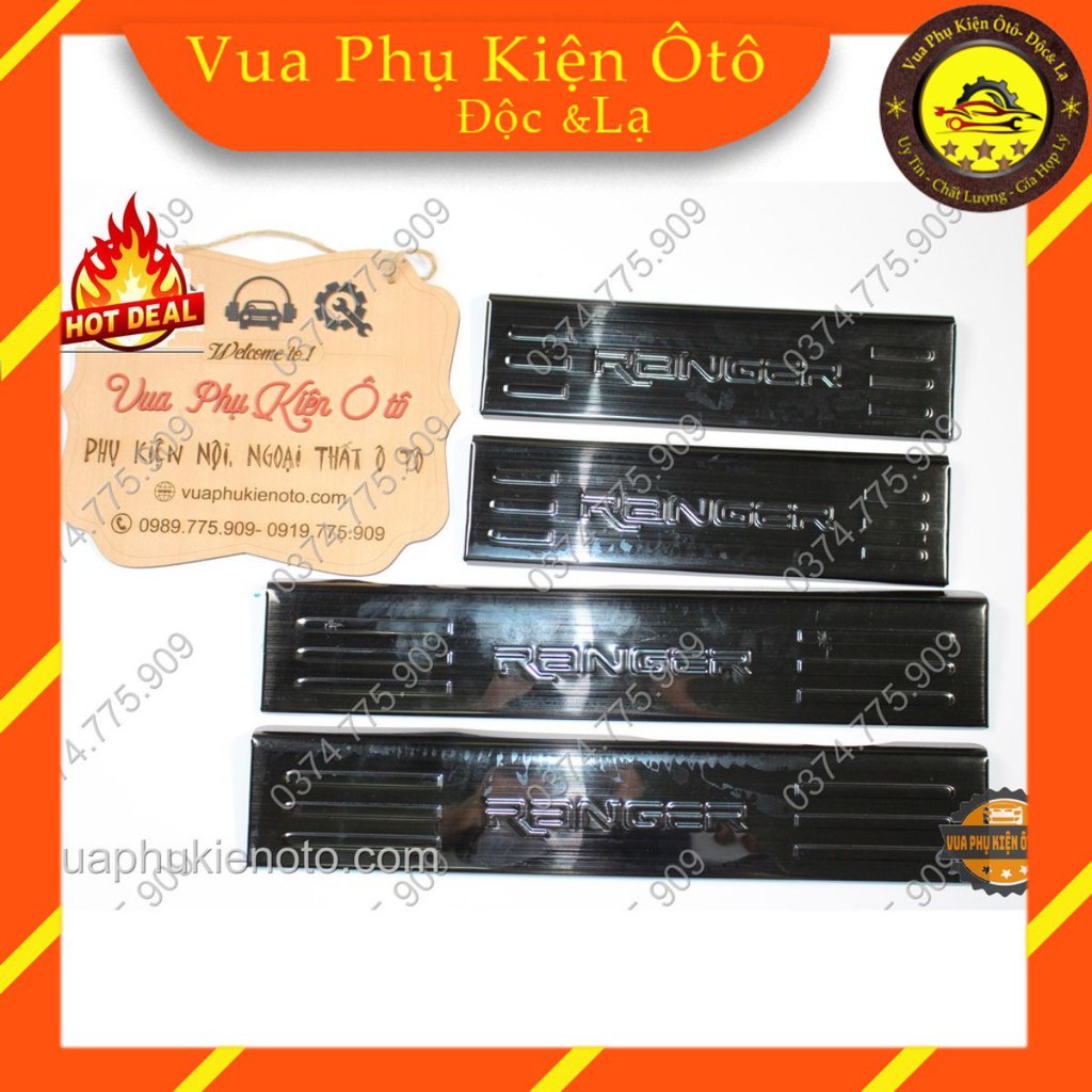 (TẶNG THÊM 2 cuộn băng keo 3M) Ốp bậc titan cao cấp Ranger -Bộ 8 miếng trong ngoài