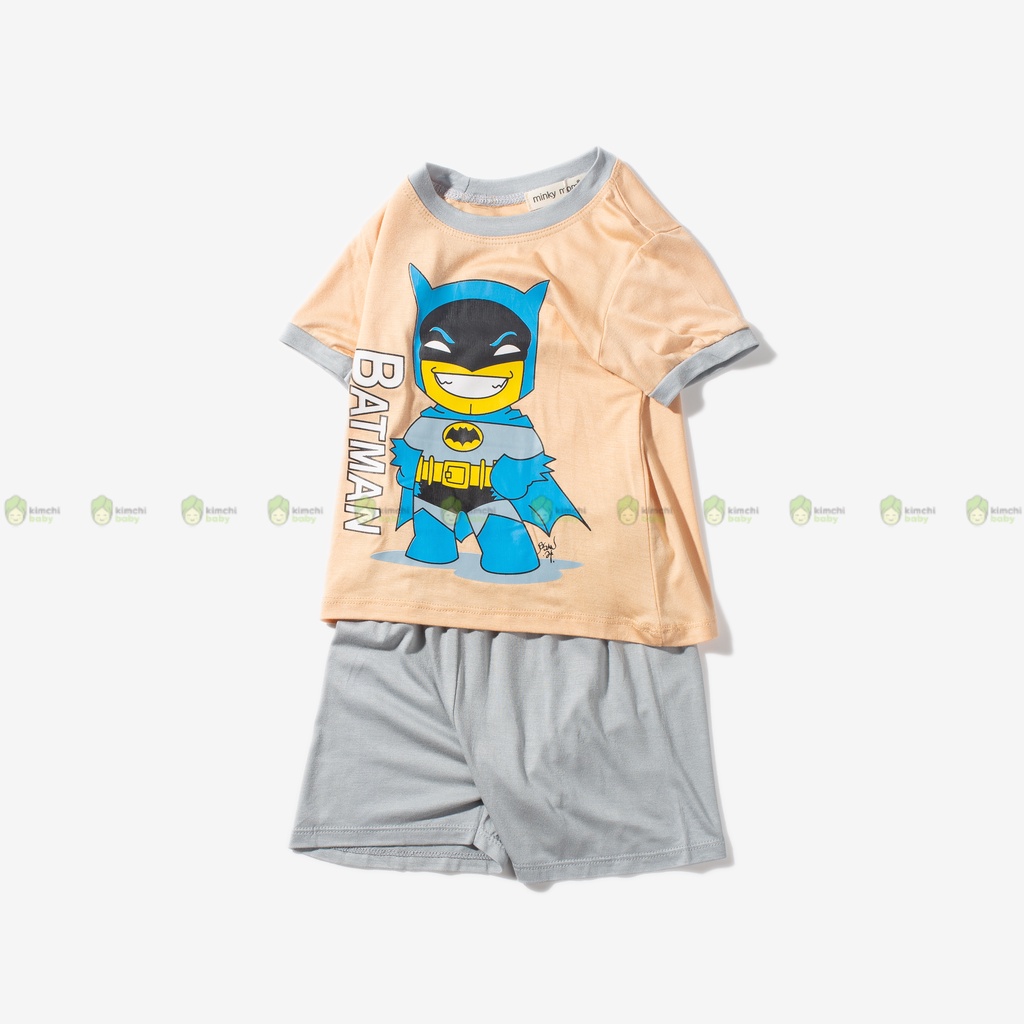 Bộ Cộc Tay Cho Bé Trai, Bé Gái MinkyMom Vải Thun Lạnh Hoạ Tiết Mavel Viền Cổ, Bộ Quần Áo Trẻ Em Mặc Nhà MKM2237