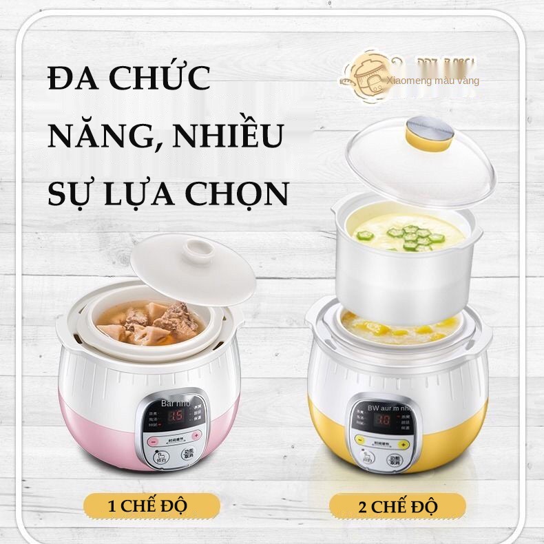 NỒI NẤU CHÁO, HẤP CÁCH THỦY, NINH, HẦM,0.8L, Nồi Nấu Chậm Đa Năng 2 Tầng BEAR, sử dụng gốm sứ cao cấp - LB910211