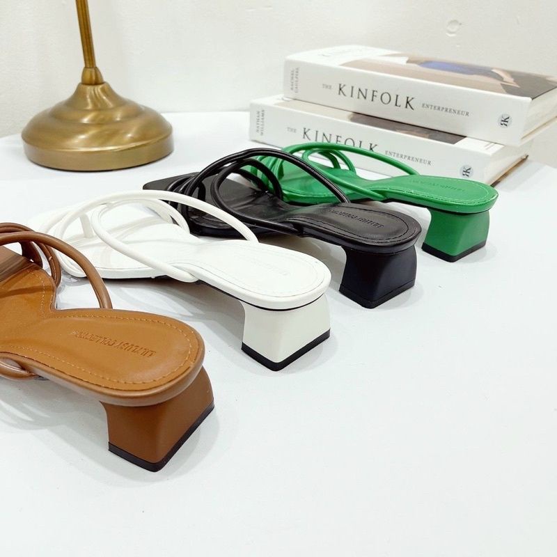 Dép Xỏ Ngón Dây Ống Quai Da Mềm Gót 3 Phân. Guốc Cao Gót Đế Vuông 3 Phân Quai Dây Xỏ Ngón