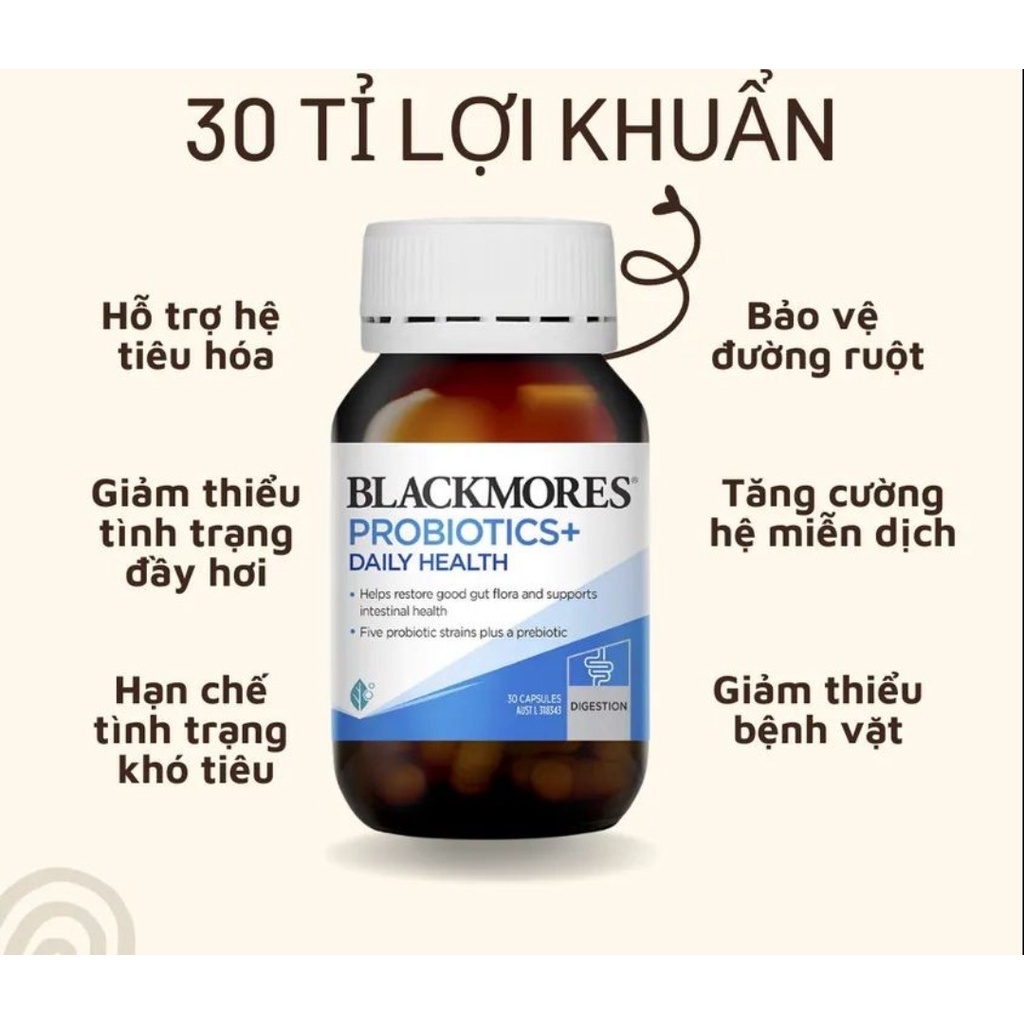 Men vi sinh Blackmores Probiotics Daily Health hỗ trợ tiêu hóa, hộp 30 viên