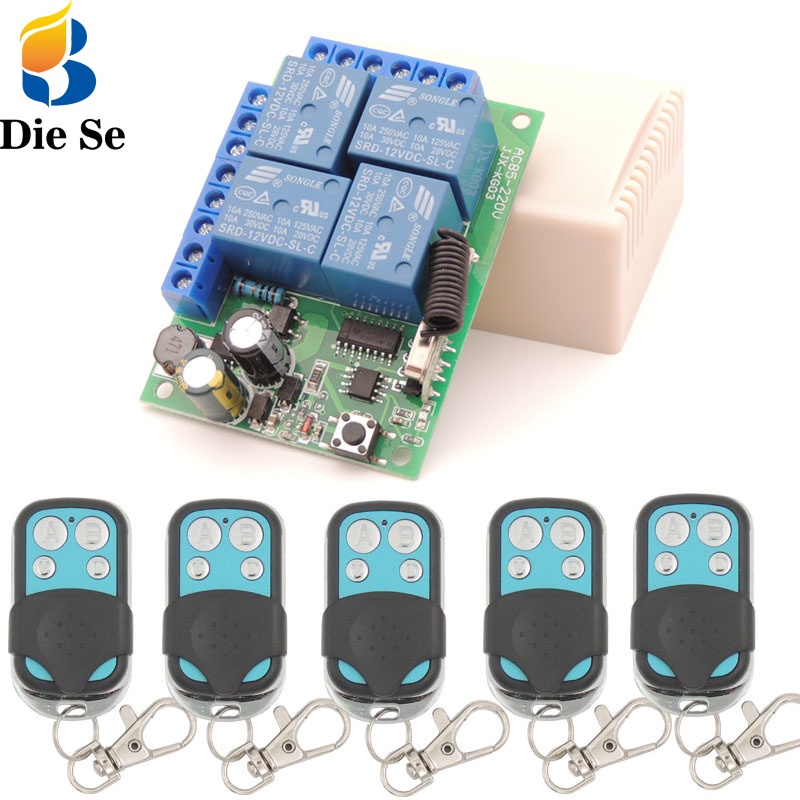 Bộ điều khiển từ xa DIESE không dây RF rơ le 433Mhz AC85V ~ 250V 4 Gang thích hợp cho gara và công tắc đèn