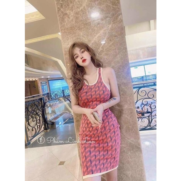 Đầm dáng ôm len hồng chéo lưng (kèm ảnh thật) (NP)