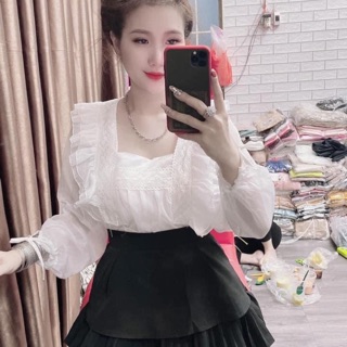 Áo kiểu bánh bèo công chúa hàng qc loại 1 siêu đẹp ạ ( 100% y hình )