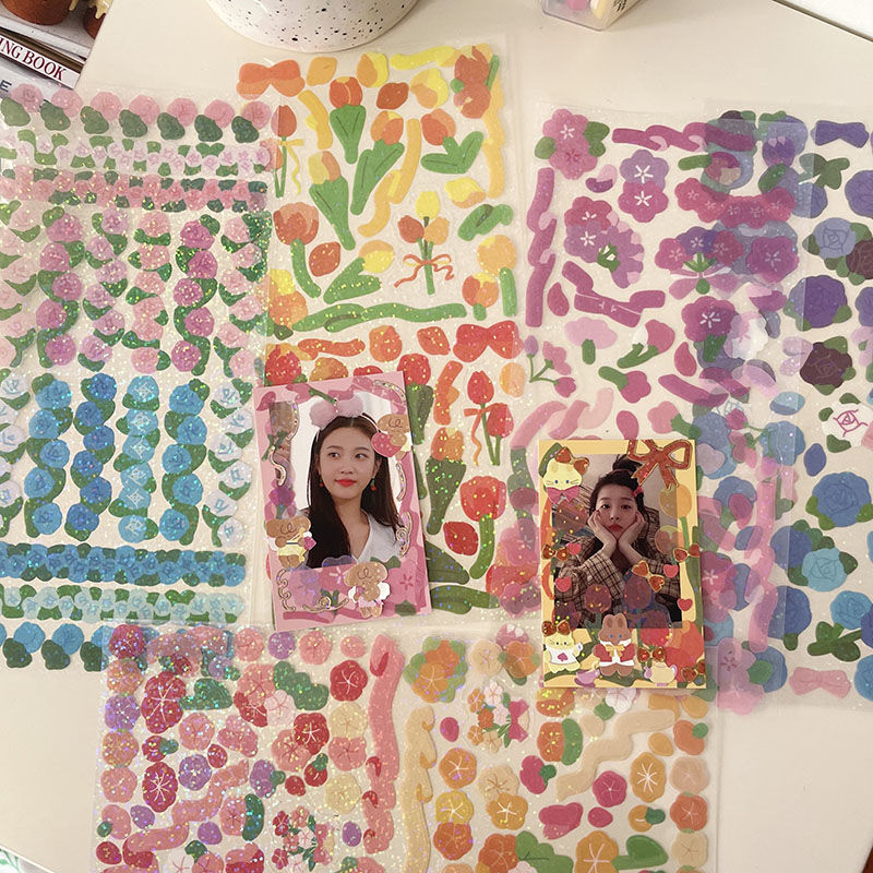 PVC ribbon sticker printed Korean fresh flower fairy decoration sticker