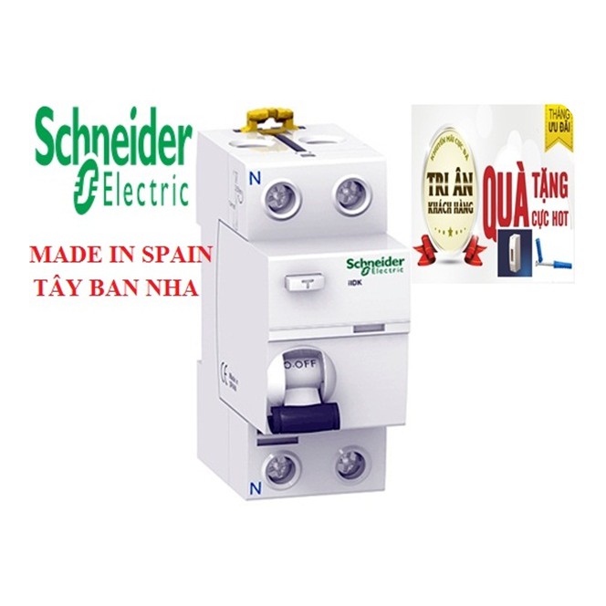 Cầu Dao CAO CẤP Chống Dòng Rò (Chống Giật) RCBO Schneider  2P 30mA (tặng ốp bảo vệ) - Made In Spain