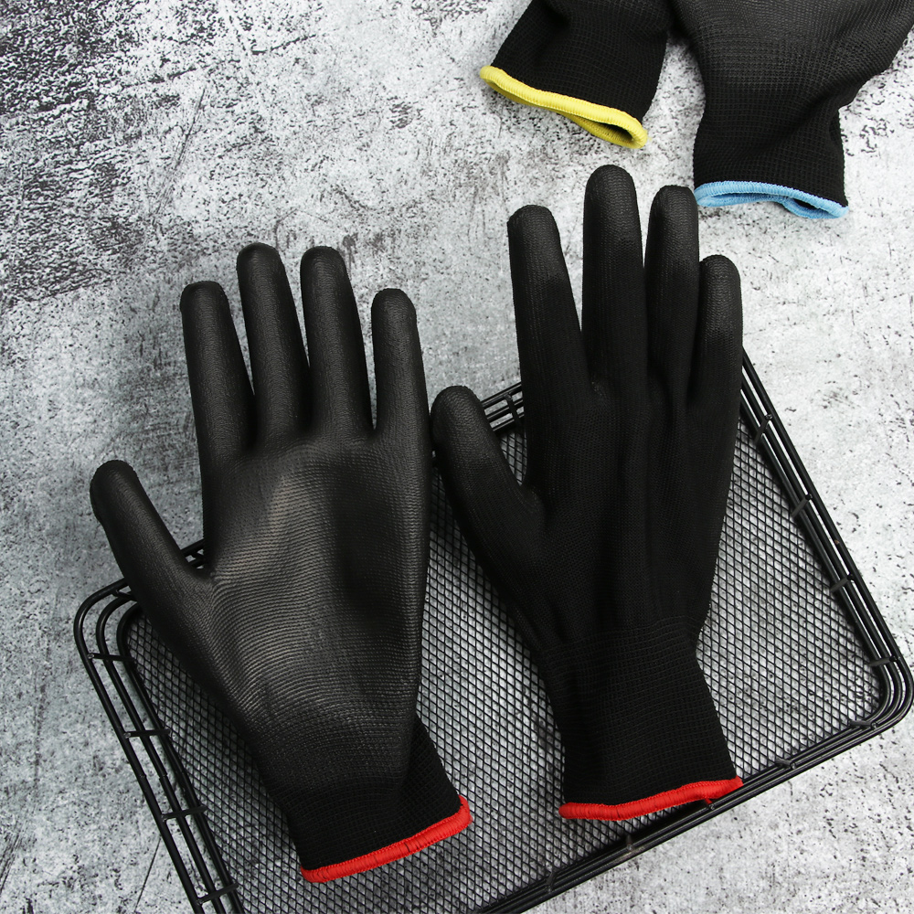 ☆YOLA☆ 1/6 Pairs Safety Work Gloves PU Polyurethane Labor Protection Nylon Non-slip Anti-static Black Coated