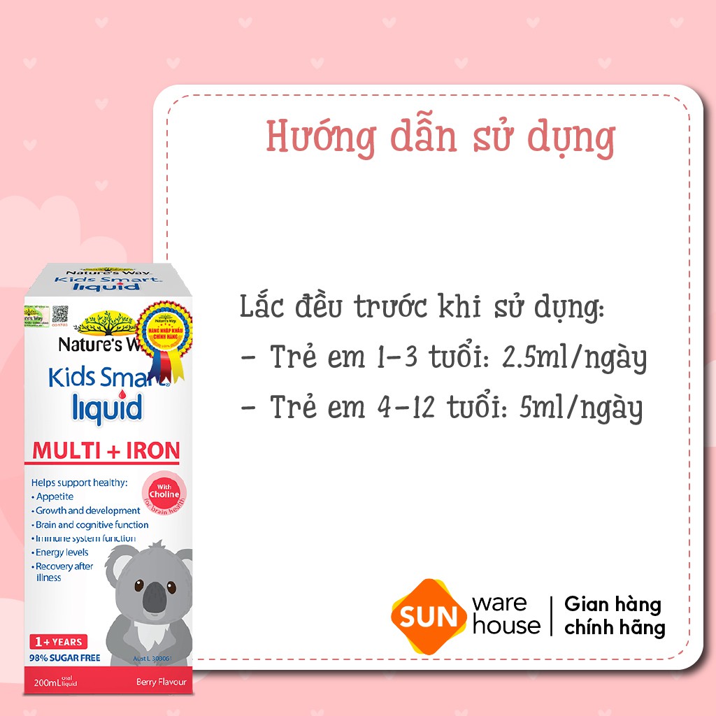 Siro Uống Nature's Way Kids Smart Liquid Multi + Iron Hỗ Trợ Nâng Cao Sức Đề Kháng Cho Trẻ 200ml