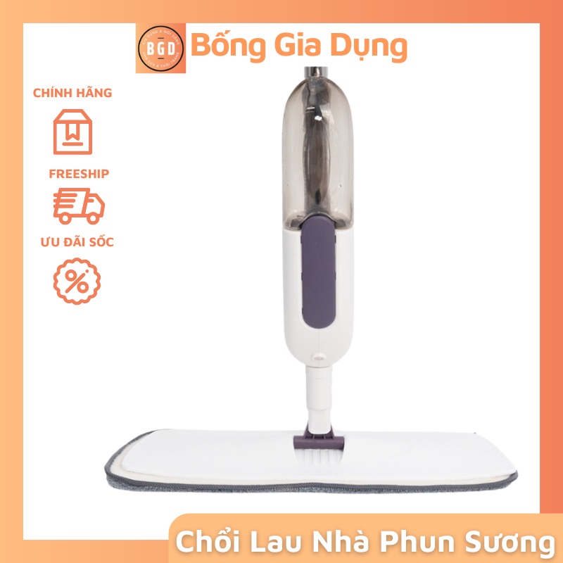 Cây Lau Nhà Phun Sương Tay Cầm Cán Dài Bằng iNox Đầu Xoay 360 Độ, Chổi Lau Nhà Thông Minh