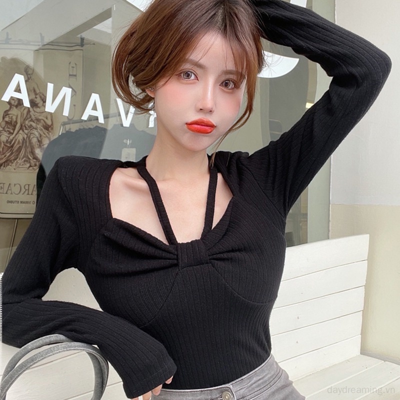 Áo Dệt Kim Tay Dài Cổ Vuông Màu Sắc Thanh Lịch Quyến Rũ Cho Nữ