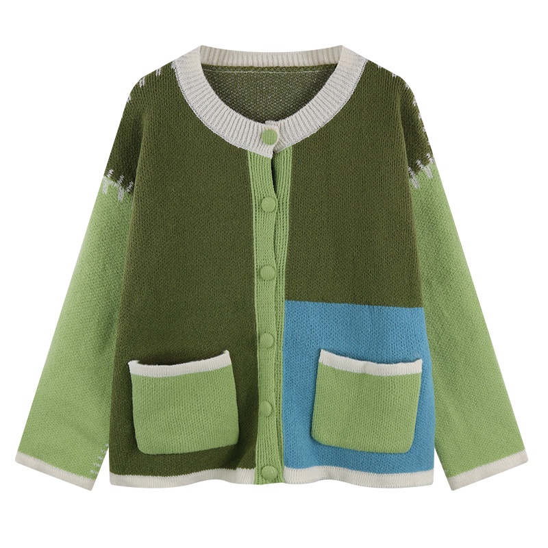 Áo sweater IELGY vải dệt kim dáng rộng màu tương phản thời trang cho nữ