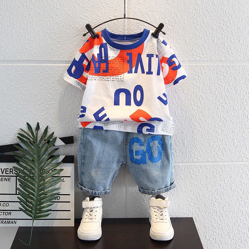 Set Áo Thun Ngắn Tay Và Quần Denim Thời Trang Mùa Hè Mới Cho Bé Trai 2022