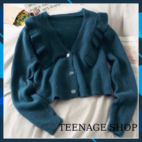 Áo len tay dài cardigan nữ cổ V croptop bèo vai ulzzang Hàn Quốc | BigBuy360 - bigbuy360.vn