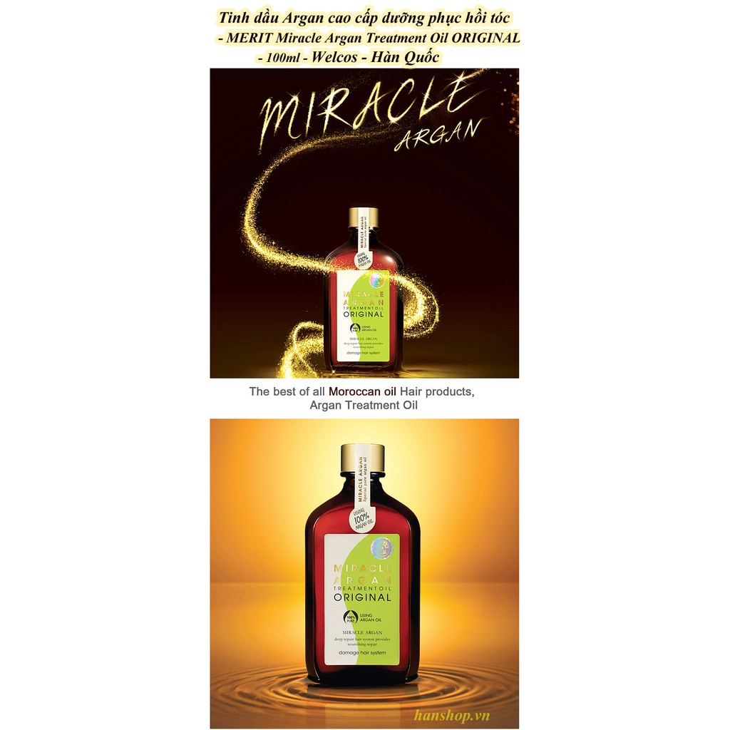 Tinh dầu dưỡng tóc Argan phục hồi hư tổn Merit Miracle Argan Oil Hàn Quốc 100ml