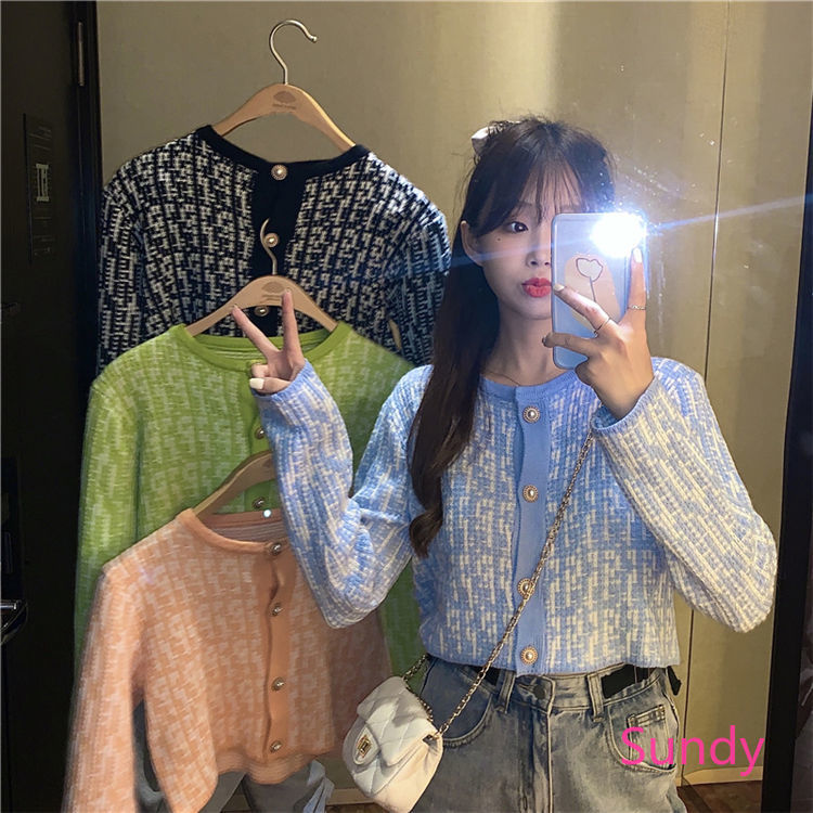 Áo Khoác Len Cardigan Tay Dài Dáng Rộng Phong Cách Hàn Quốc Cho Nữ