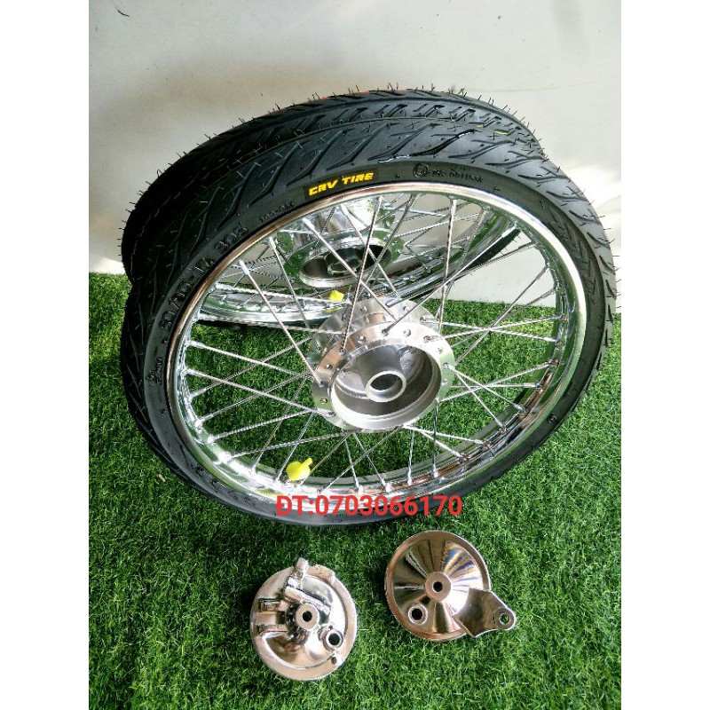 Cặp bánh căm WAVE DREAM niền sắt UNION VD 1.2 1.4 loại 1 vỏ CRV 50.60 đùm căm mạ CROM loại 1 kèm má đùm