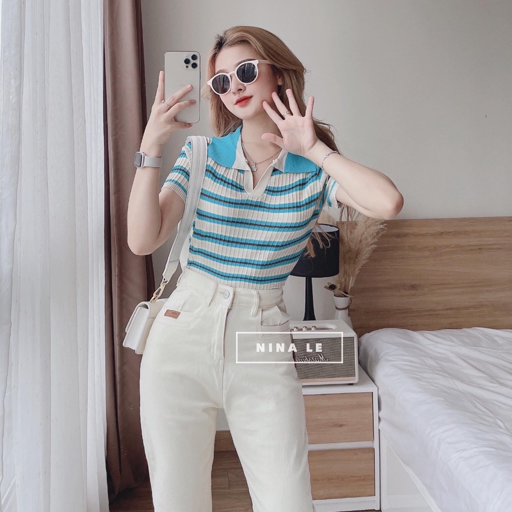 Áo len croptop kẻ sọc