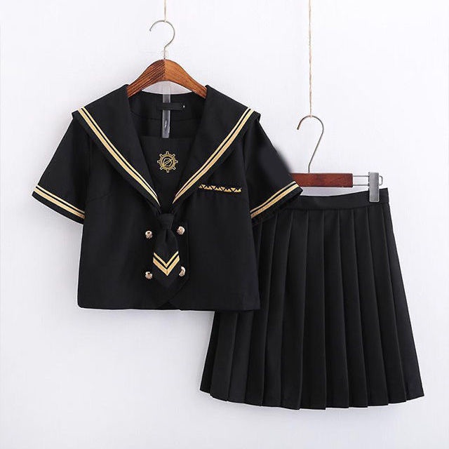 Bộ Đồng Phục Học Sinh Gồm Áo Cổ Thủy Thủ + Chân Váy Xếp Ly Kẻ Sọc Caro Phong Cách Goth JK