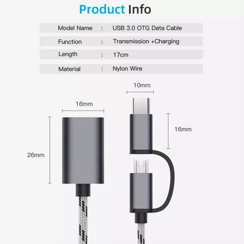 Dây cáp chuyển đổi OTG 2 trong 1 cổng USB 3.1 Type-C và Micro USB sang USB 3.0 cho điện thoại máy tính bảng