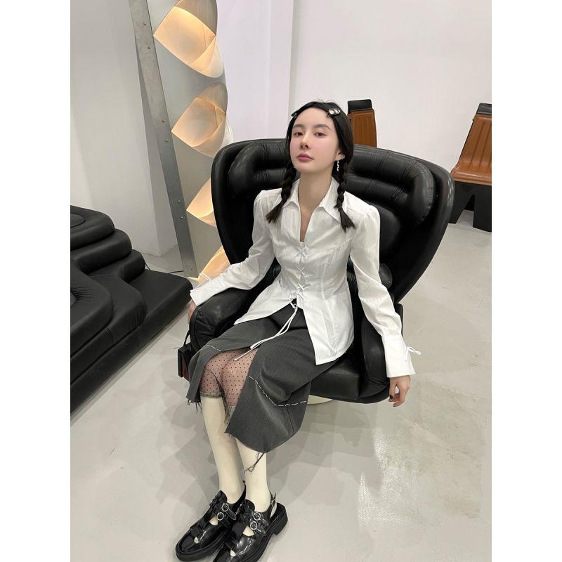 Mona Super Slimmer Look|Áo Kiểu Dây Rút Phong Cách Retro Cá Tính Cho Nữ