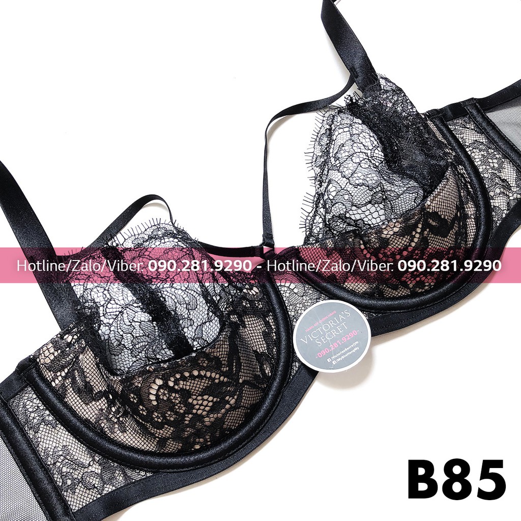 Hàng USA (size B85) Áo Vic màu đen phối ren, không mút, không nâng Very Sexy, Balconet Black - Victoria's Secret USA