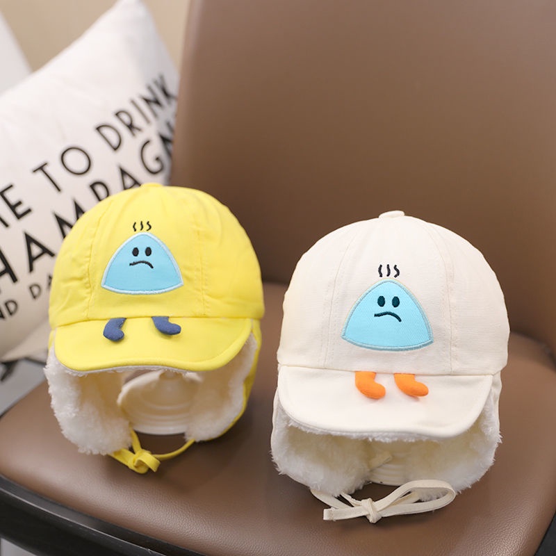 Mũ Len Lông Cừu Dày Dặn Chống Gió Giữ Ấm Tai Họa Tiết Hoạt Hình Dễ Thương Cho Bé Trai Và Gái