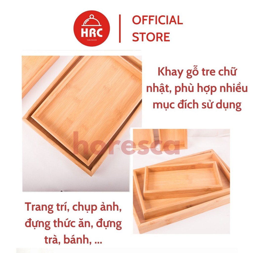 Khay gỗ decor chữ nhật, khay tre đựng đồ ăn, ấm chén trà cao cấp