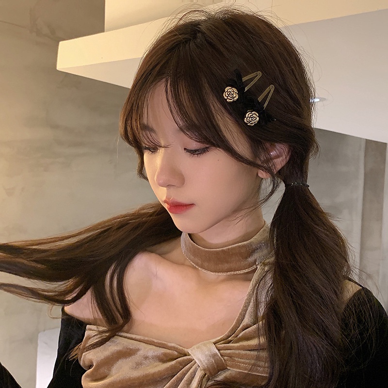 Kẹp tóc hình nơ họa tiết hoa hồng kiểu dáng Hàn Quốc cho nữ