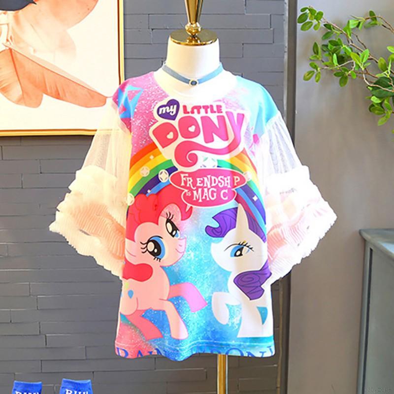 Đầm Tay Ngắn Cổ Tròn Hoạ Tiết Cầu Vồng Cho Bé Gái