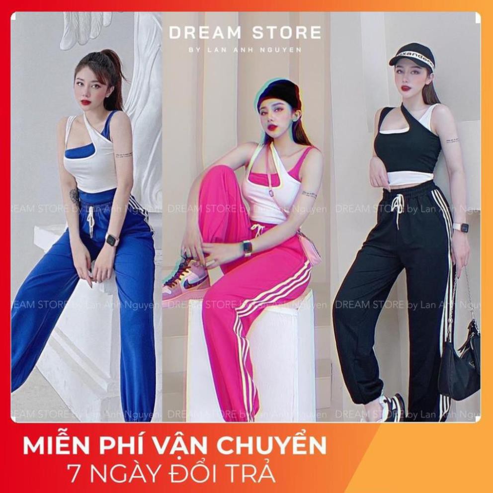Set bộ thể thao áo croptop phối màu quần bom chạy sọc viền cực cá tính