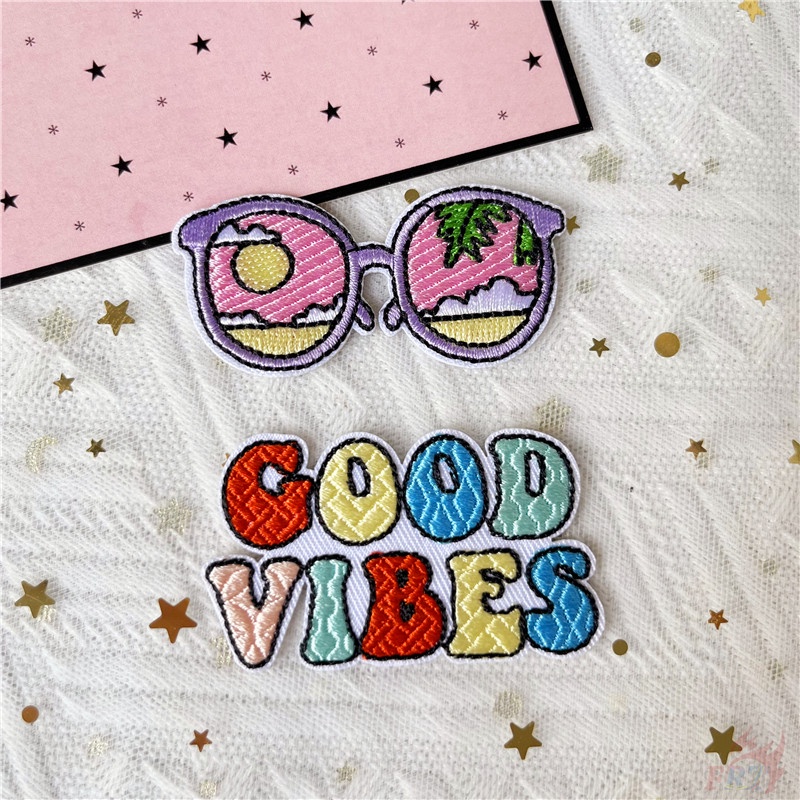 ♚ Sticker Ủi Thêu Chữ Good Vibes - Just Sáng Tạo ♚ 1 Huy Hiệu Ủi Trên Quần Áo DIY