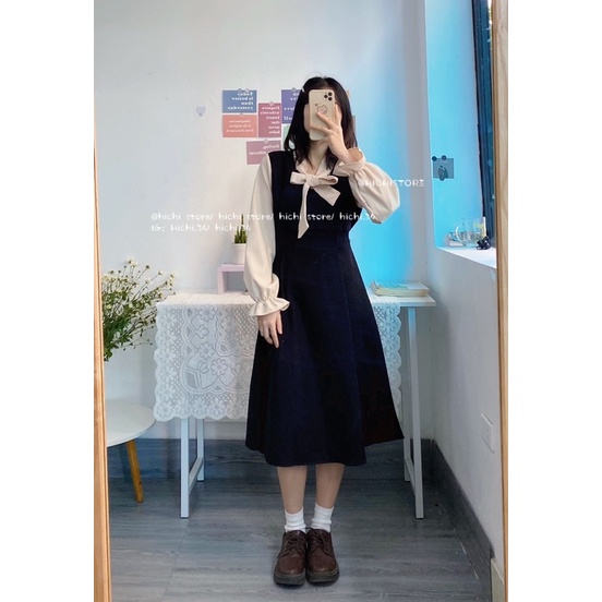 váy dài vintage thu đông ảnh thật video hichi 2 lớp | BigBuy360 - bigbuy360.vn