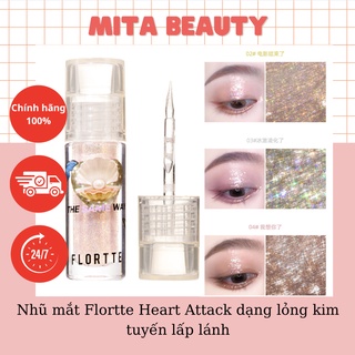 Nhũ mắt kim tuyến lấp lánh Flortte Heart Attack dạng lỏng màu ngọc trai, phấn mắt Flortte dạng lỏng bắt sáng chống nước