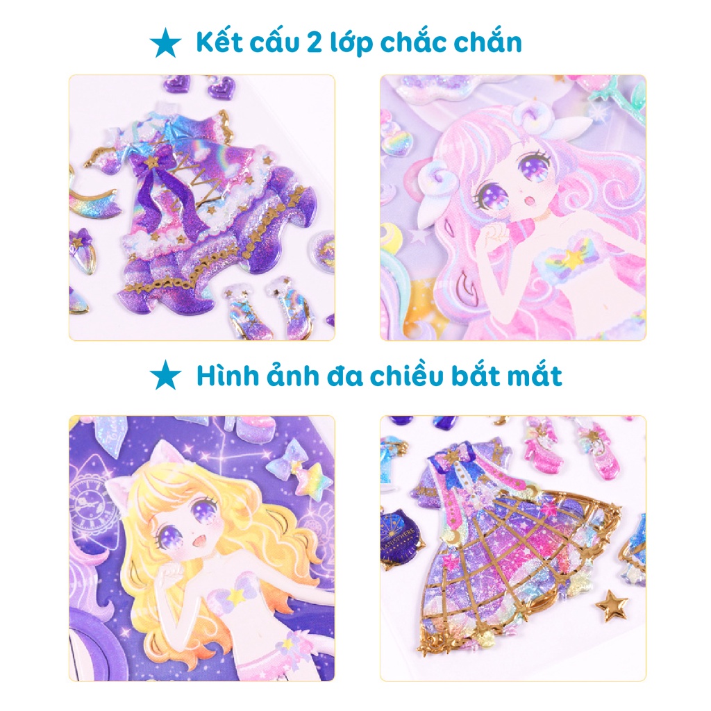 Set sticker hình dán công chúa cho bé fesson, Sticker 3d trang trí sáng tạo