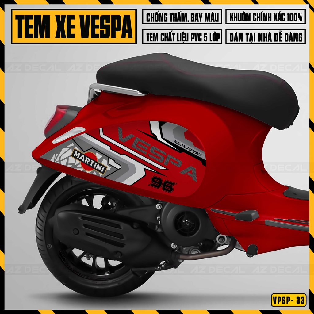 Decal Chế Dán Xe Vespa Sprint / Primavera Mẫu Martini | VPSP33 | Tem Rời Cắt Sẵn Dễ Dán, Chống Nước