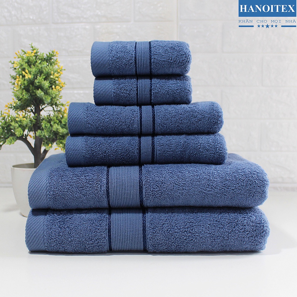 Bộ 6 Khăn Cao Cấp HANOITEX 100% Cotton Dày Dặn, Thấm Hút Tốt, Không Phai Màu