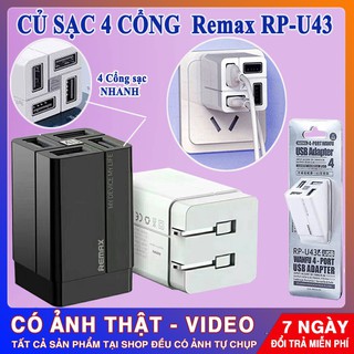 Cốc sạc Củ sạc REMAX RP-U43 nhanh 4 cổng CHỐNG CHÁY NỔ 3.4A - SẠC NHANH Quick Charge 3.4A
