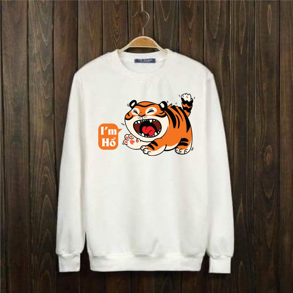 Áo nỉ HỔ MẬP (ÁO TẾT)2022 unisex dài tay nam nữ cao cấp, áo  nỉ bông sweater  màu trắng, đen